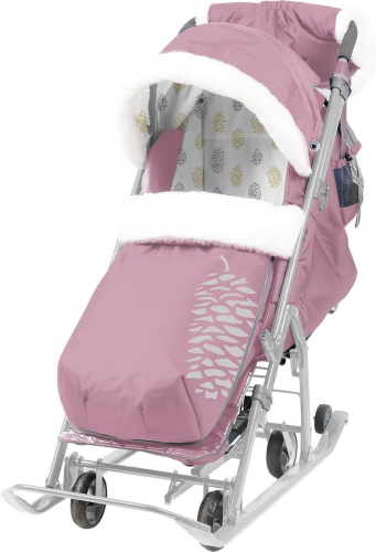Санки-коляска комбинированная НИКА детям 7-5К, пыльно-розовый с шишкой
