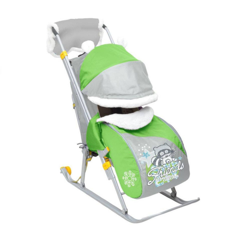 Санки-коляска Ника Детям 6 "Енот", зеленый-серый