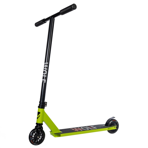 Трюковой самокат Novatrack Wolf 10, 110 мм (2024), черный-зеленый