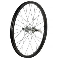 Колесо 20" переднее, одинарный алюм.обод 32H, стал. втулка с насып. полшип., эксц., черный Колесо 20" переднее, одинарный алюм.обод 32H, стал. втулка с насып. полшип., эксц., черный