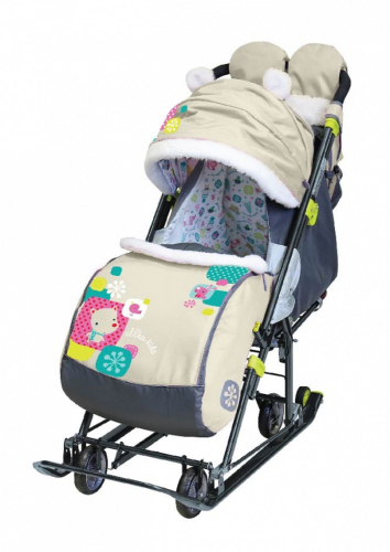 Санки-коляска НД7-6/5 с медвежонком, бежевый /Ника/