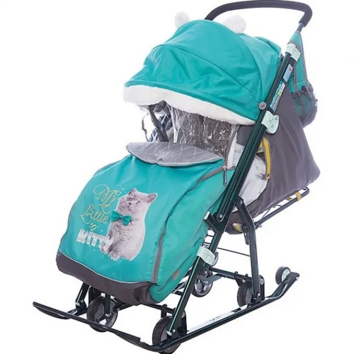 Санки-коляска "Ника Детям" НД 7-2 ("Котенок", изумрудный)