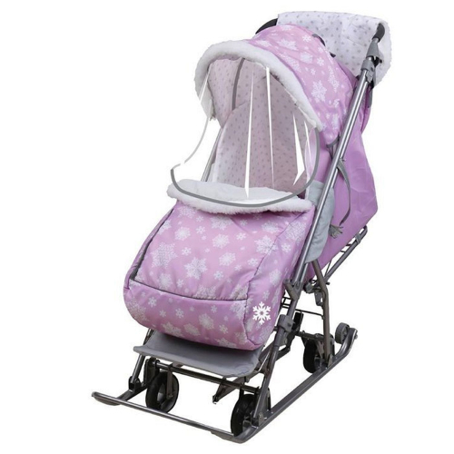 Санки-коляска Умка У3-2/2 Снежинки, розовый