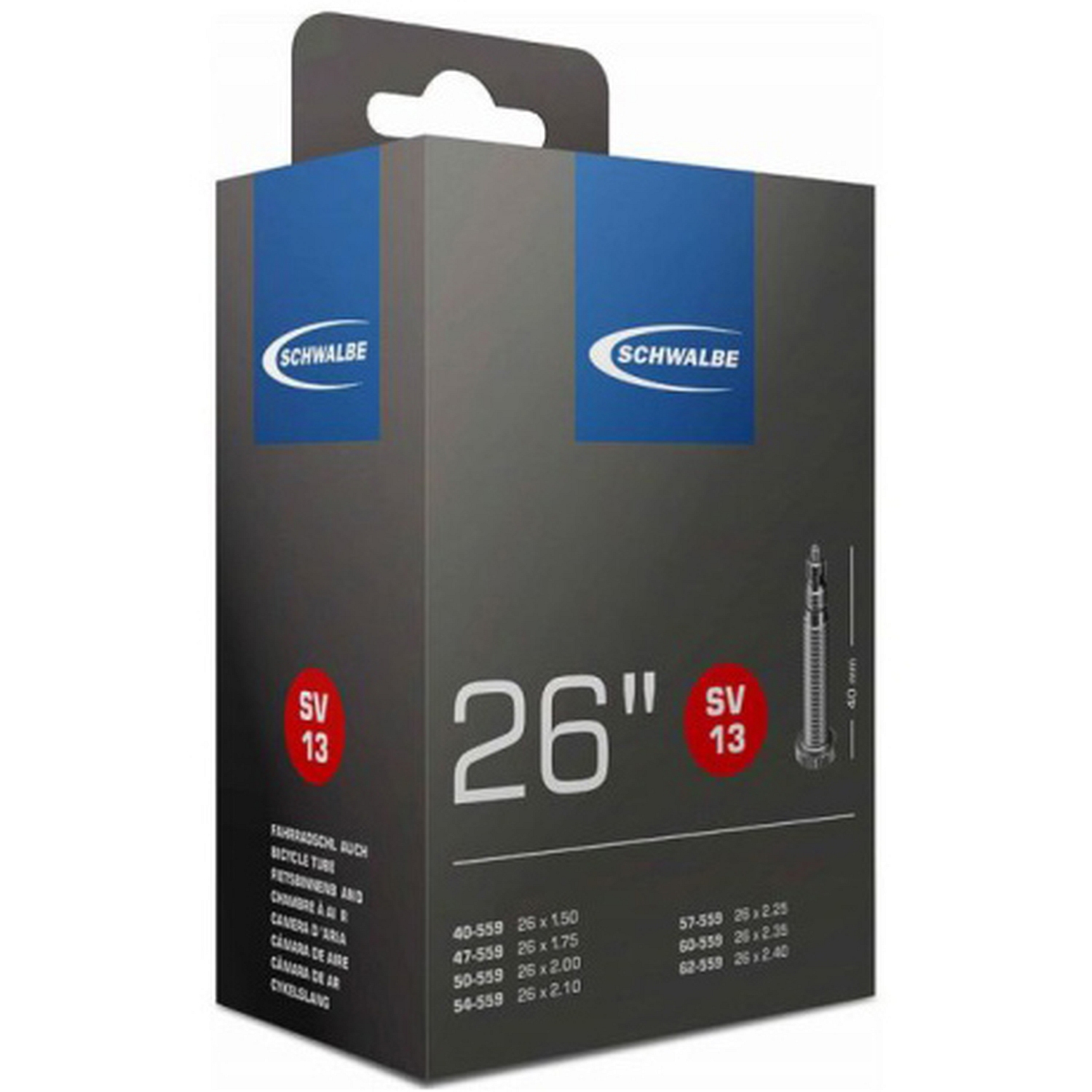 Камера Schwalbe SV13, 40/62-559, 26х1,5-2,4, IB 40mm вентиль преста Камера Schwalbe SV13, 40/62-559, 26х1,5-2,4, IB 40mm вентиль преста