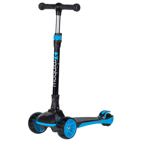 Самокат детский Novatrack Rainbow 120 BB (2025) со светящимися колёсами, черный-синий