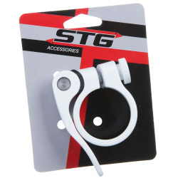 Хомут подсидельный STG 31,8мм с логотипом STG, белый Хомут подсидельный STG 31,8мм с логотипом STG, белый