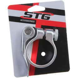 Хомут подсидельный STG 34,9мм с логотипом STG, хром Хомут подсидельный STG 34,9мм с логотипом STG, хром