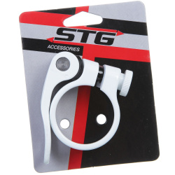 Хомут подсидельный STG 34,9мм с логотипом STG, белый Хомут подсидельный STG 34,9мм с логотипом STG, белый