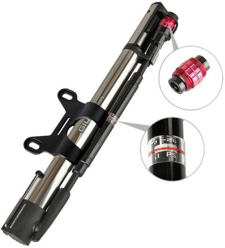 Насос велосипедный GIYO GM-741, с манометром, универсальная головка Clever Twin Valve, серый, 6-190741